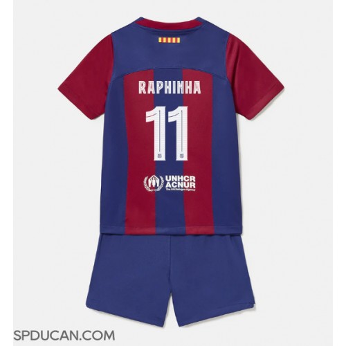 Dječji Nogometni Dres Barcelona Raphinha Belloli #11 Domaci 2023-24 Kratak Rukav (+ Kratke hlače)